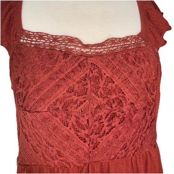 Torrid Blouse Women’s 1X Brown Lace Square Neck Sleeveless Peasant Top - Picture 2 of 4